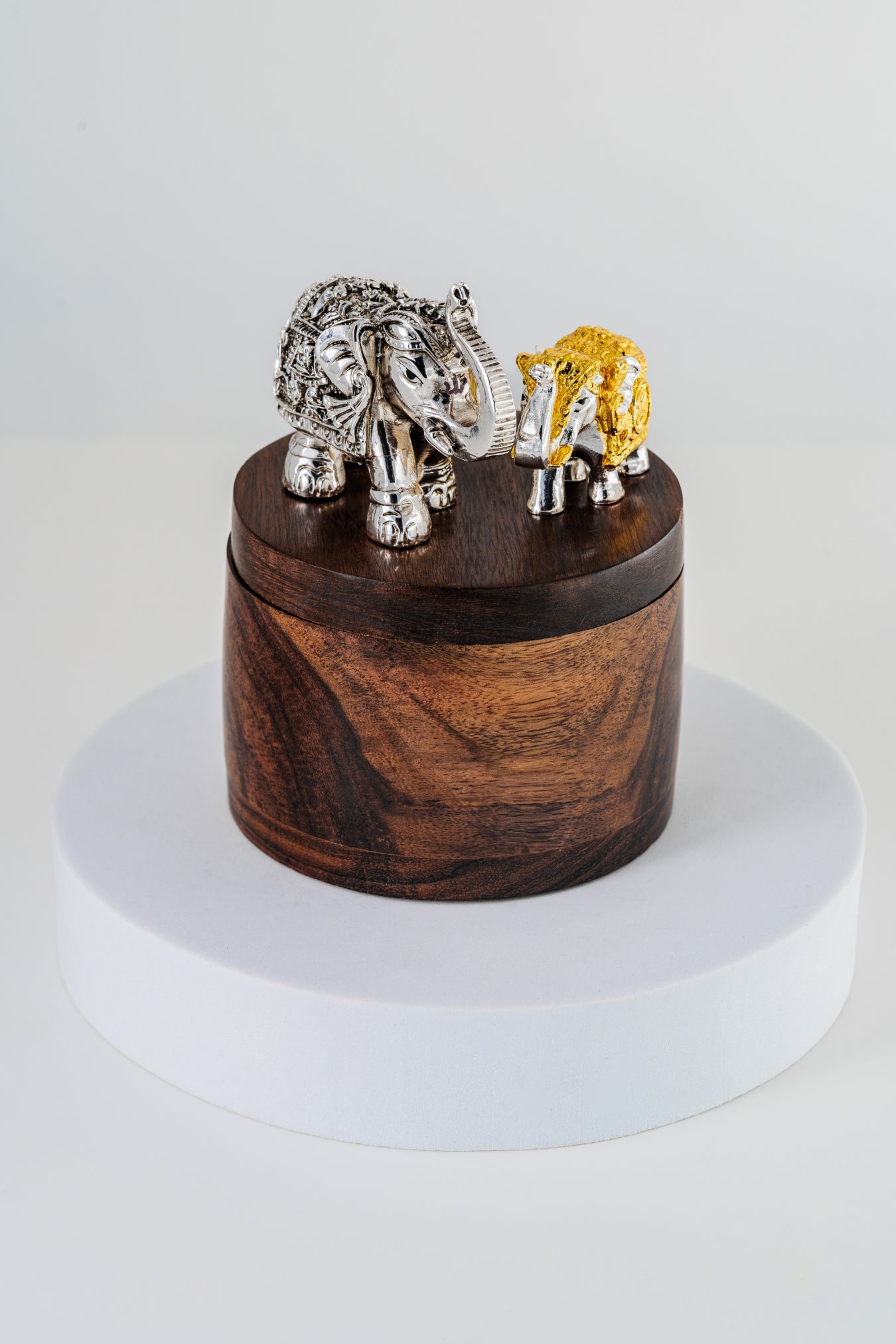 Wooden Box with Silver & Gold Foiled Elephant Lid – 5in × 4in
