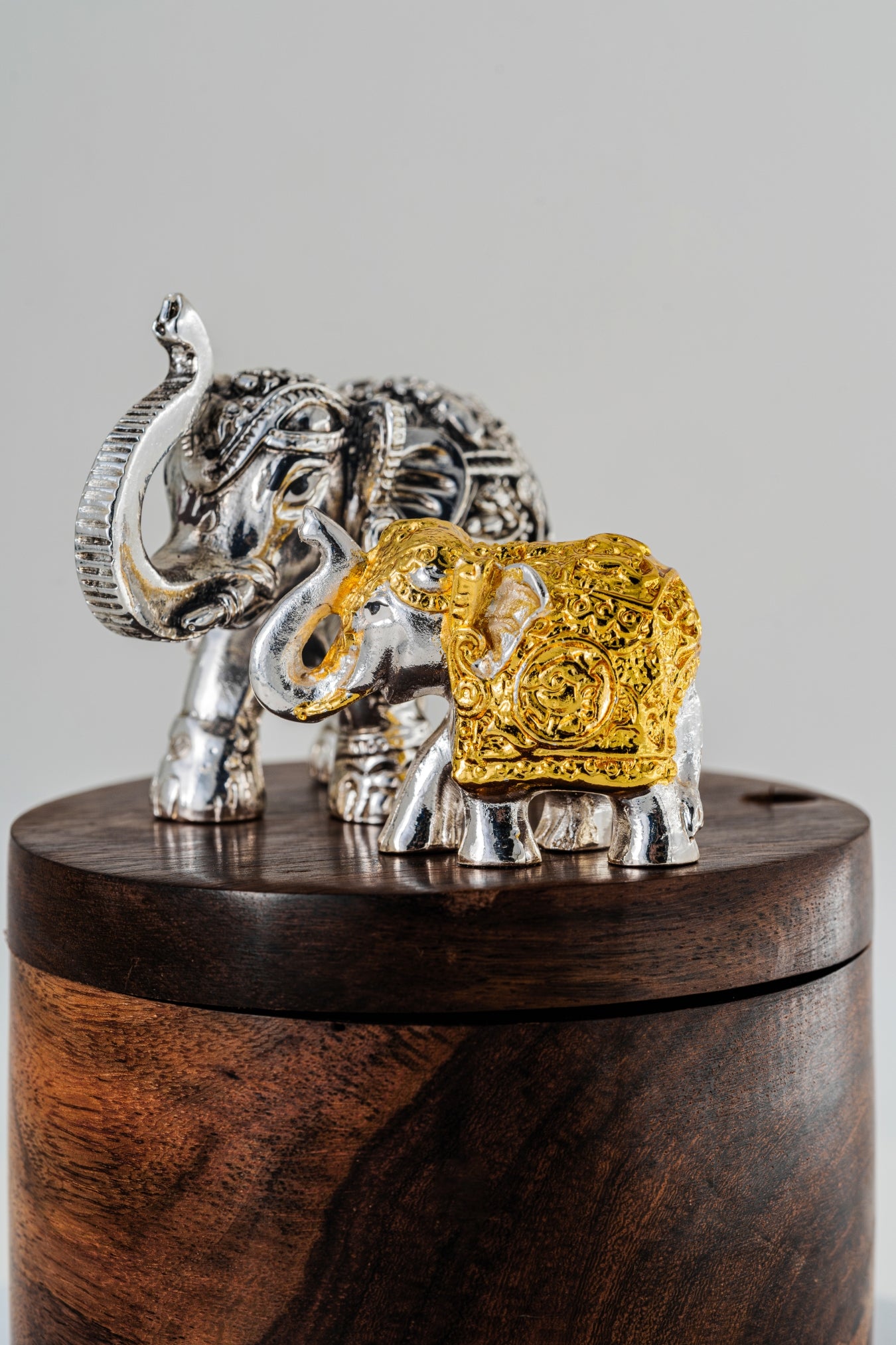Wooden Box with Silver & Gold Foiled Elephant Lid – 5in × 4in