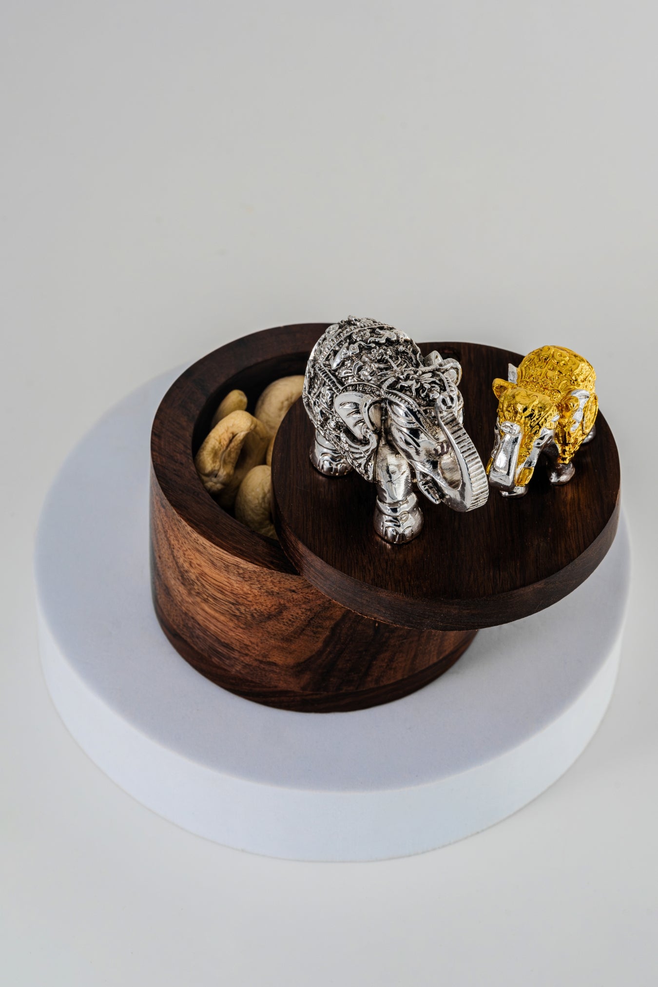 Wooden Box with Silver & Gold Foiled Elephant Lid – 5in × 4in