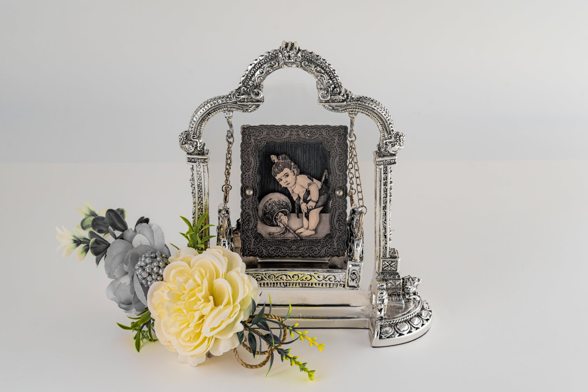 Silver-Foiled Decorative Miniature Swing (Jhula) – 9in × 8in