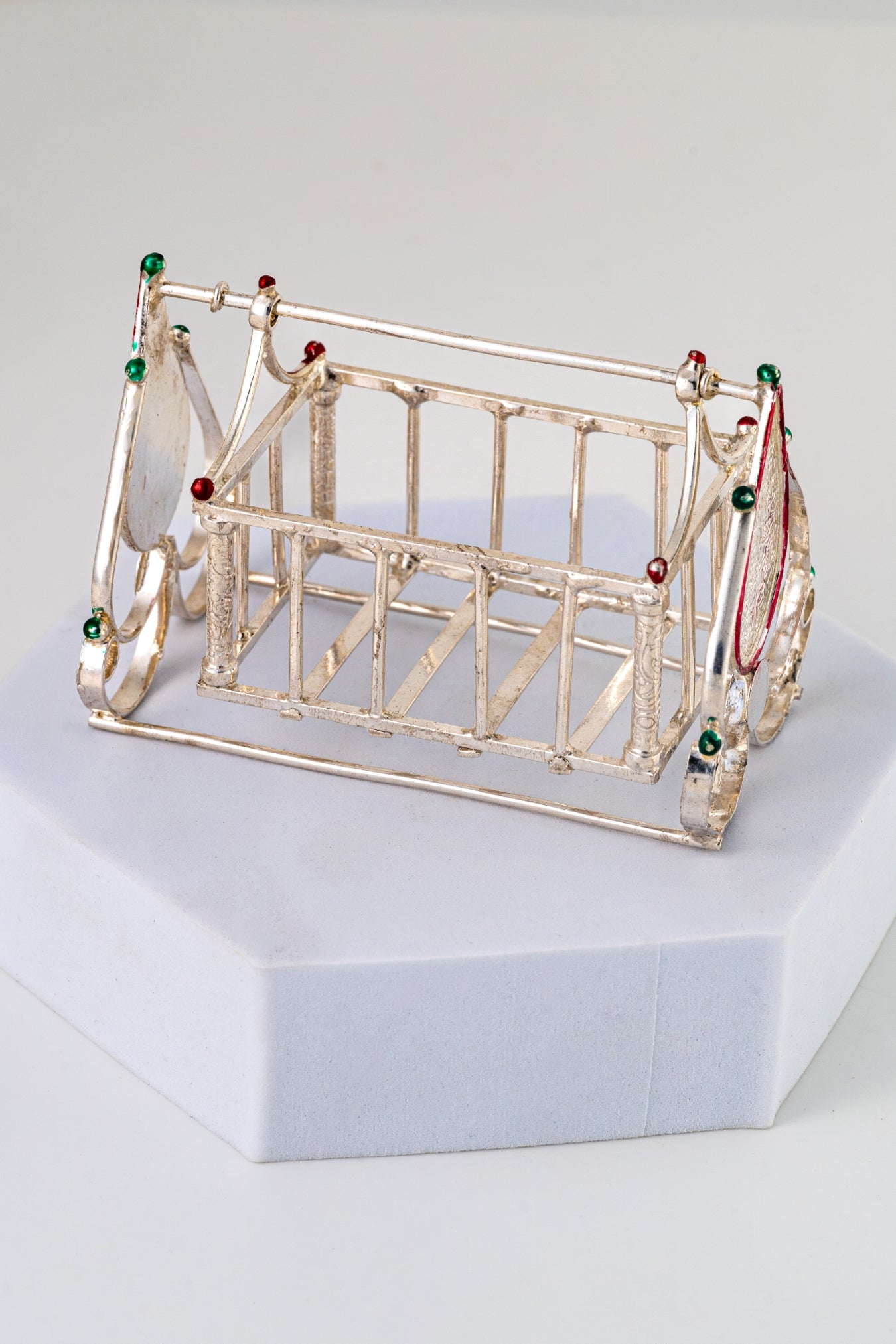 Handcrafted Pure 925 Silver Miniature Baby Cradle Showpiece – 2.25 x 3.25 x 1.75 Inch
