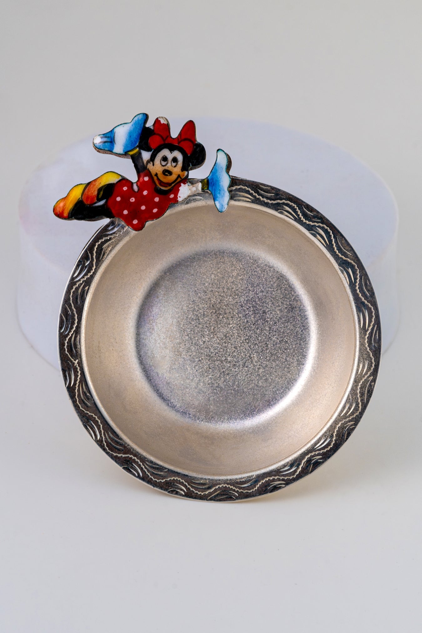 Handcrafted Pure 925 Silver Miniature Bowl with Enamel Motif – 3.3 x 1.5 Inch