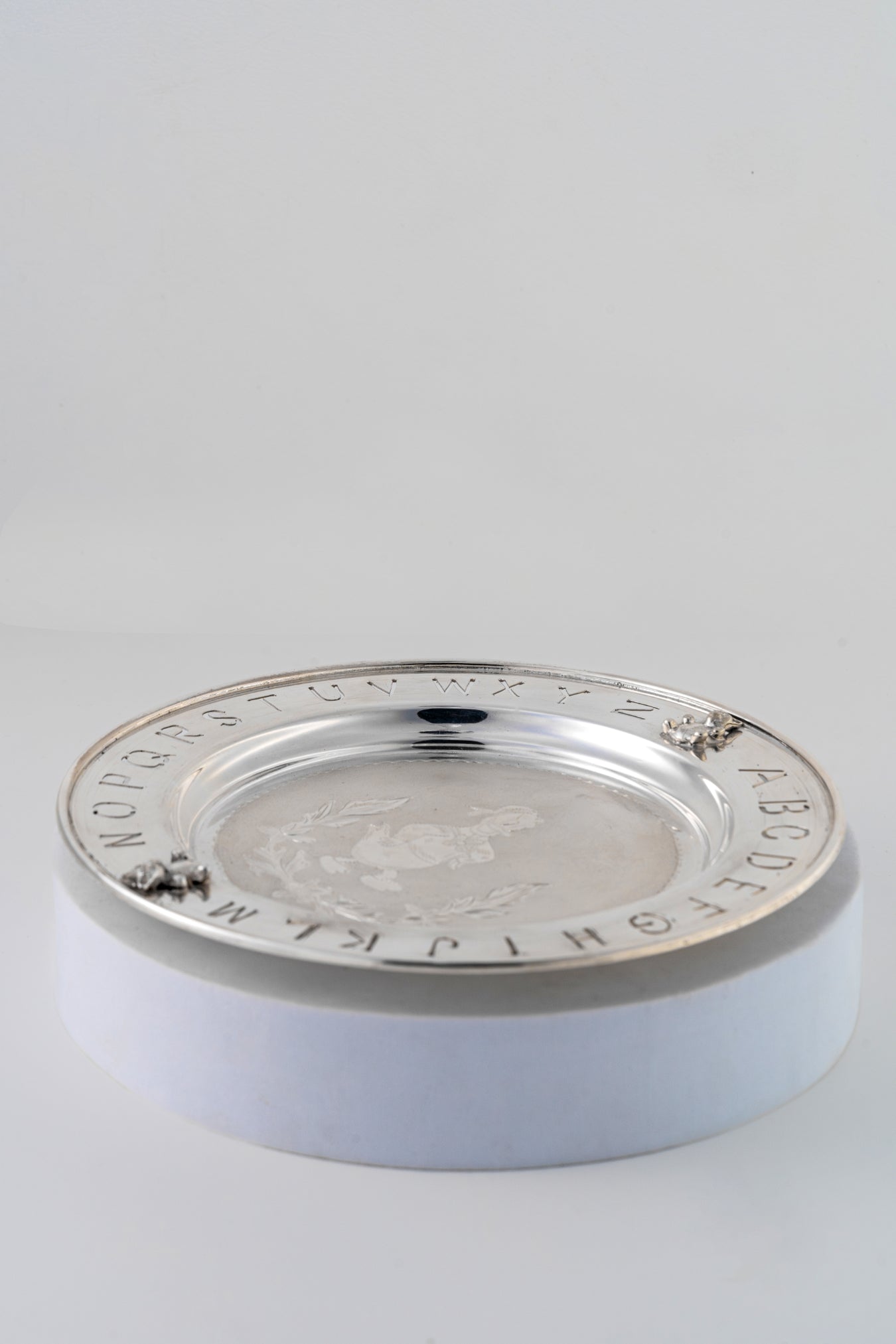 Pure 925 Silver Baby Plate with Engraved Alphabet Border – 7 Inch