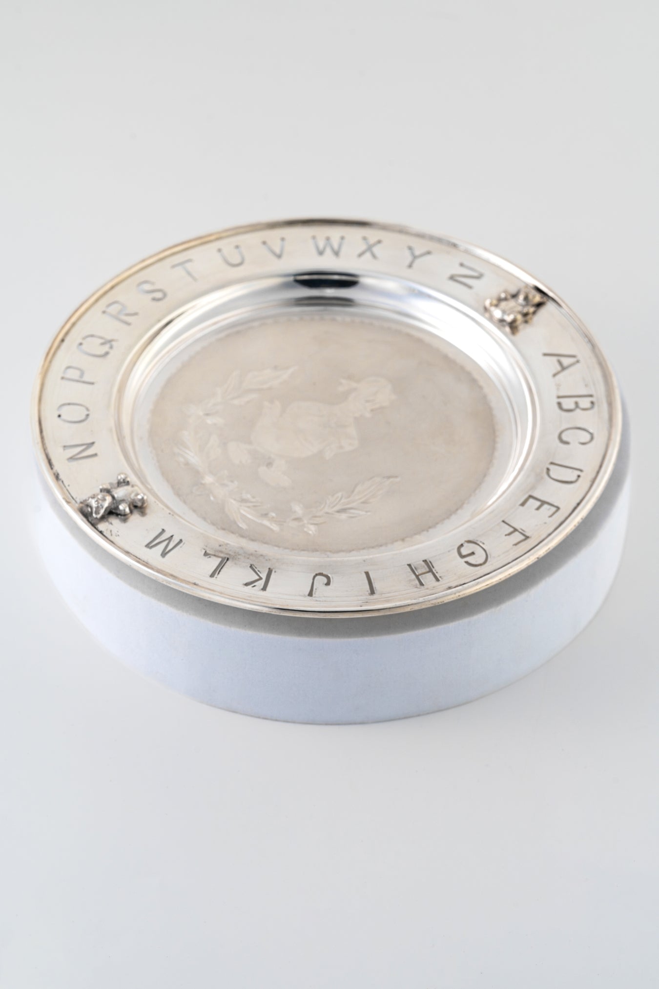 Pure 925 Silver Baby Plate with Engraved Alphabet Border – 7 Inch