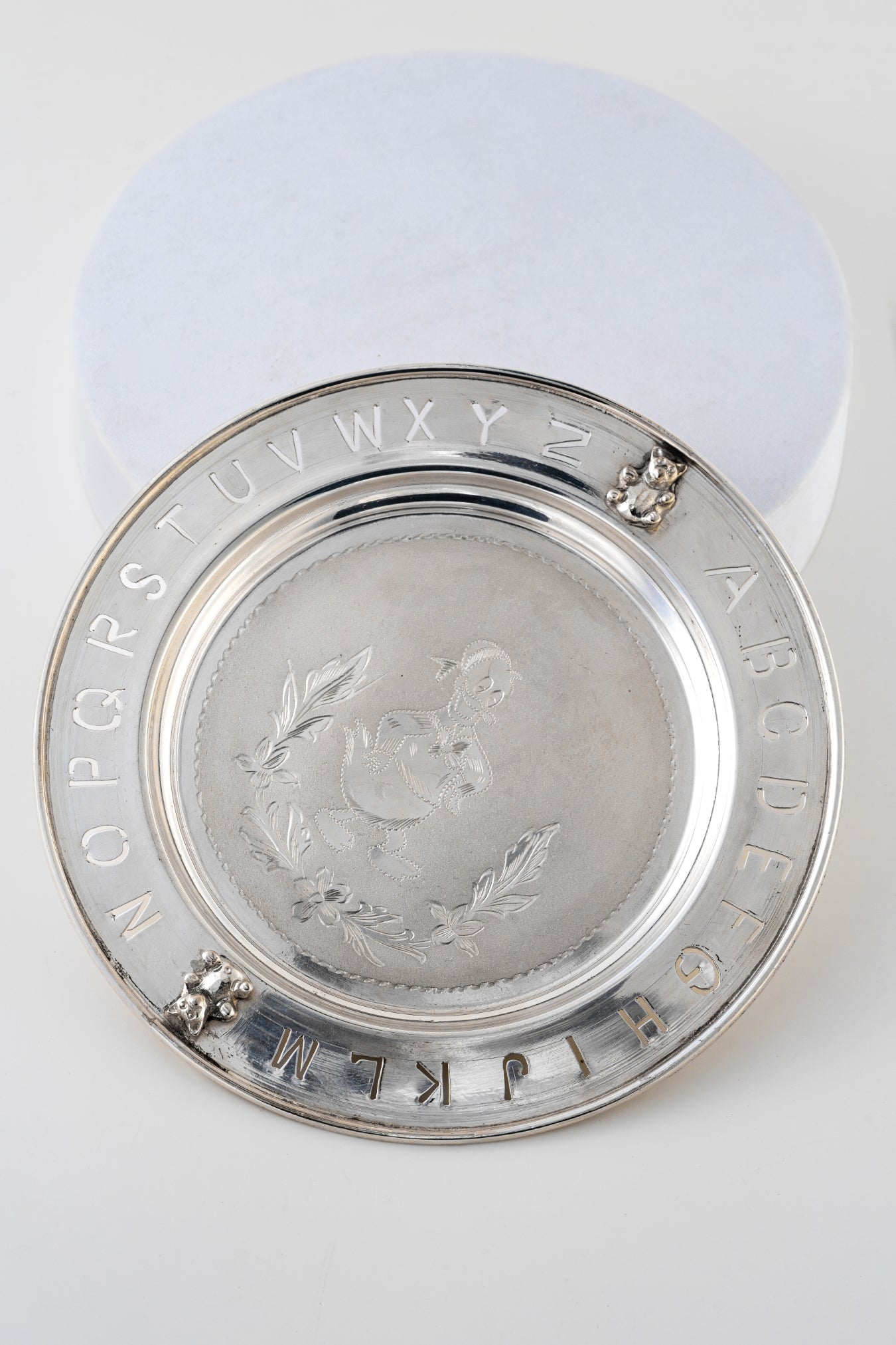 Pure 925 Silver Baby Plate with Engraved Alphabet Border – 7 Inch