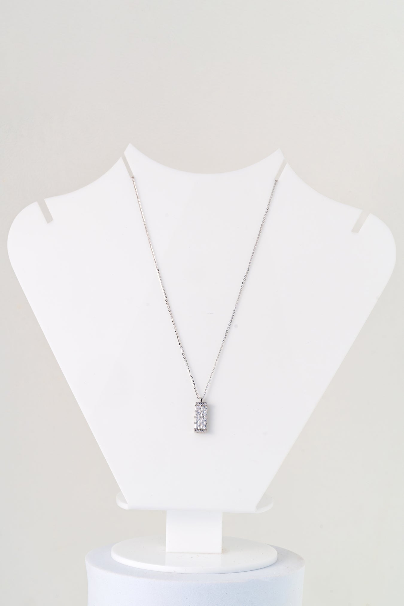 Pure 925 Silver Elegant Rectangle Pendant Necklace with CZ Diamonds – 18 Inch
