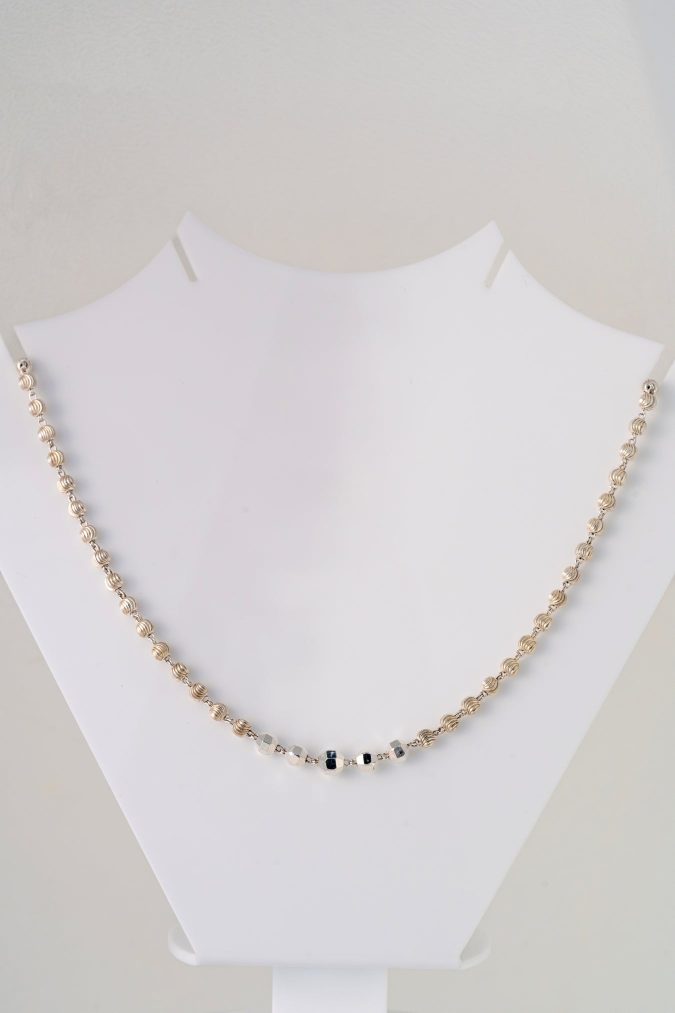 Pure 925 Silver Textured Beaded Chain Necklace – 20 Inch