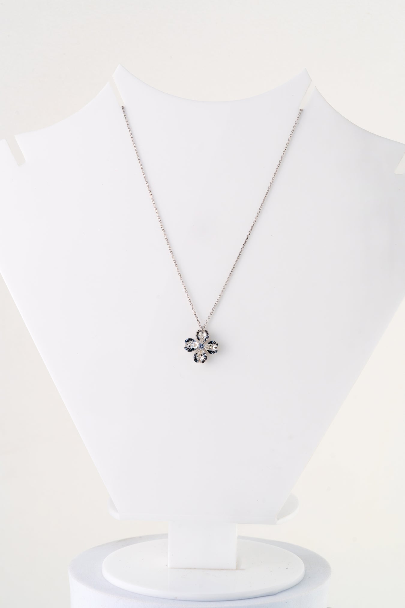 Pure 925 Silver Floral Pendant Necklace with Teardrop Zirconia – 18 Inch