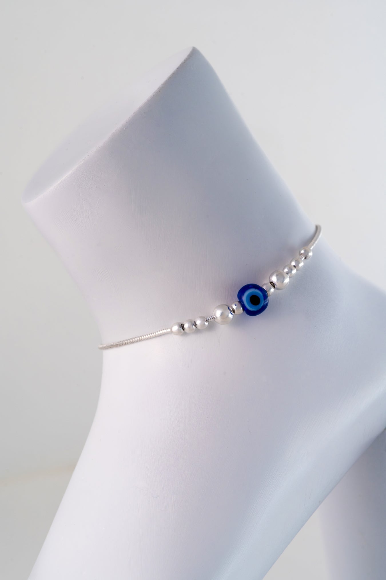 Pure 925 Silver Evil Eye Beaded Anklet (Free Size)