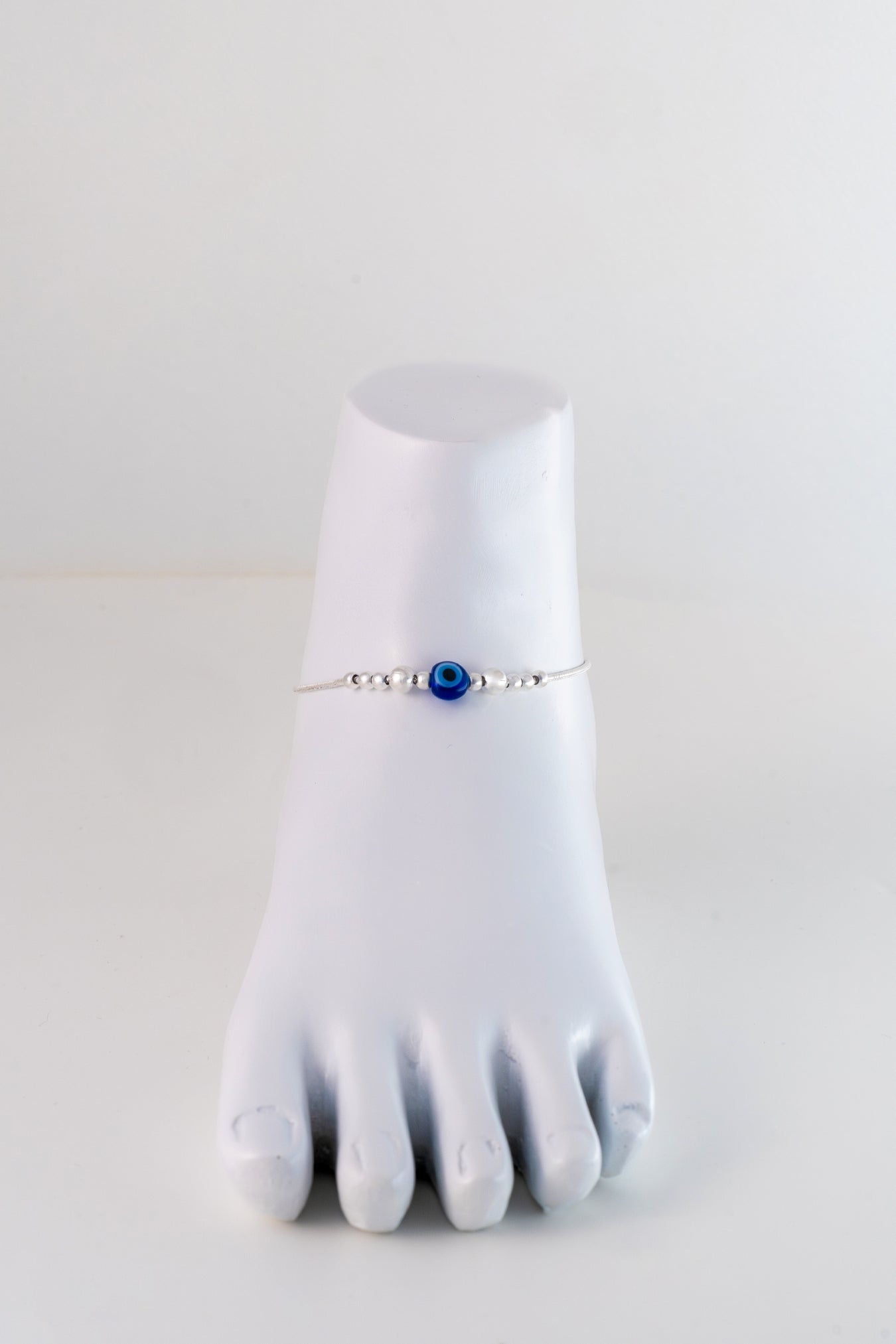 Pure 925 Silver Evil Eye Beaded Anklet (Free Size)