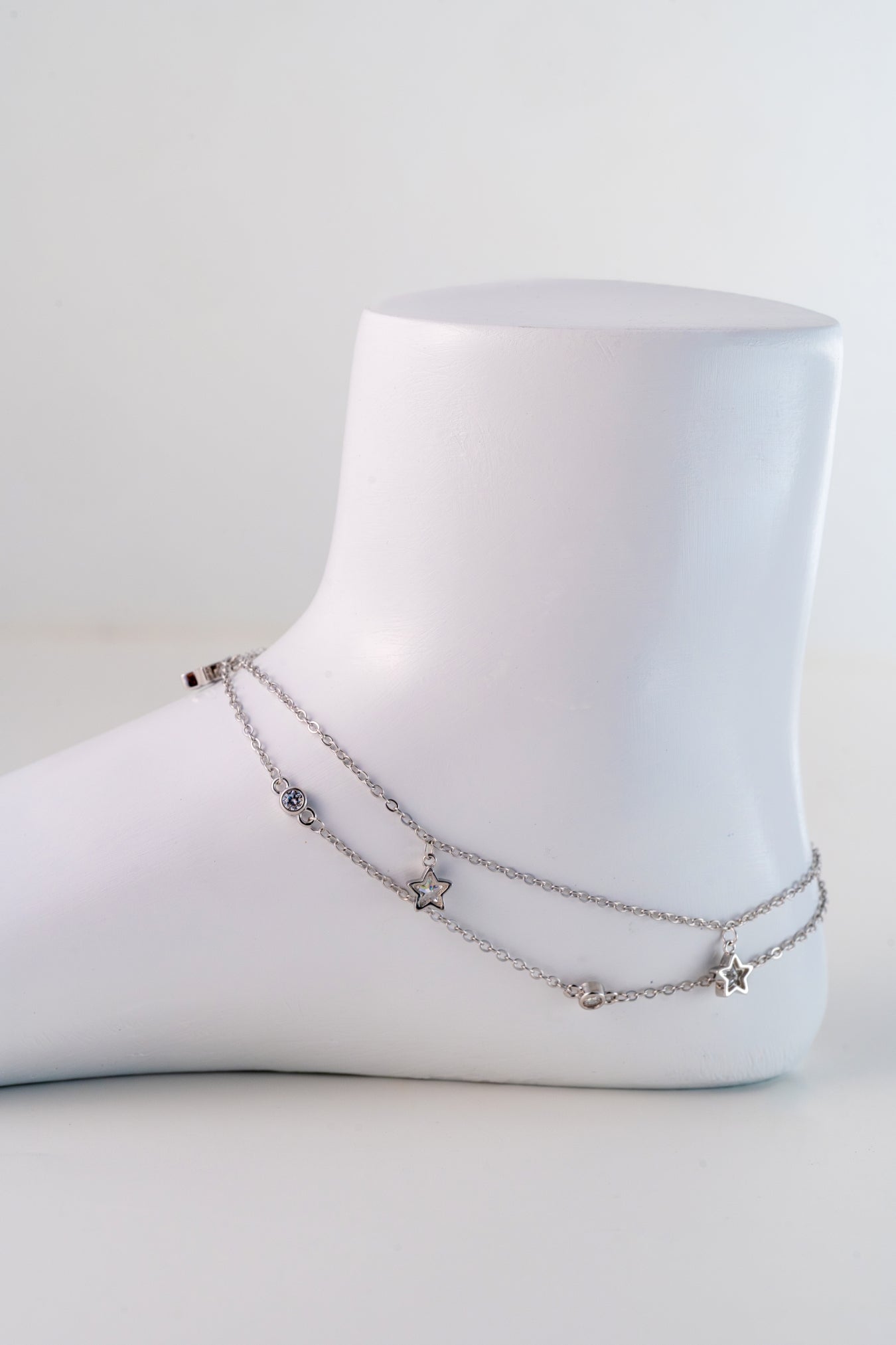 Layered Pure 925 Silver Star Charm Anklet (10 Inch Adjustable)