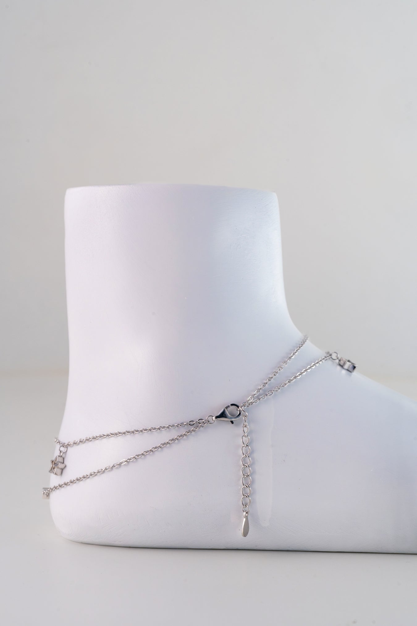 Layered Pure 925 Silver Star Charm Anklet (10 Inch Adjustable)