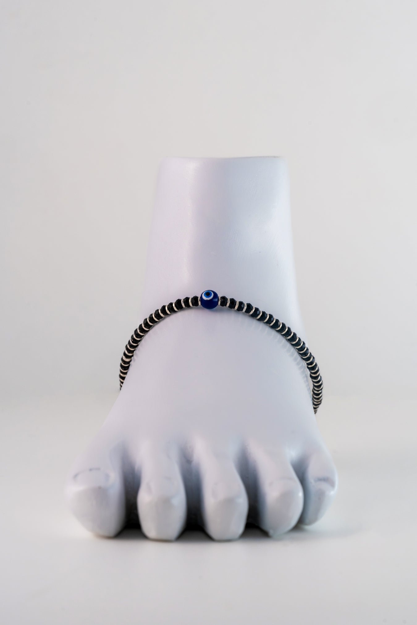 Traditional Black Beaded Pure 925 Silver Anklet (Free Size)