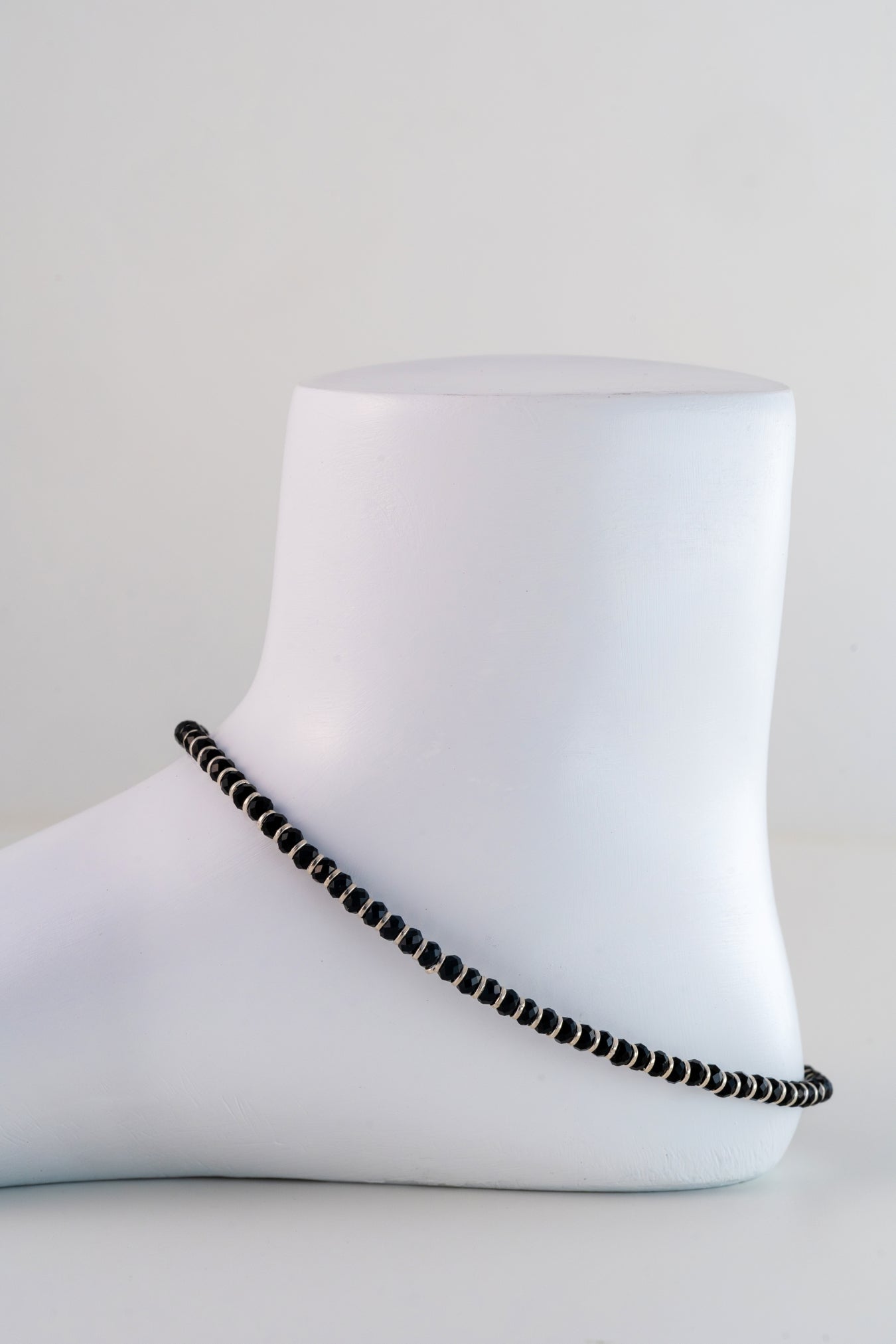 Authentic Black Beaded Pure 925 Silver Anklet (Free Size)
