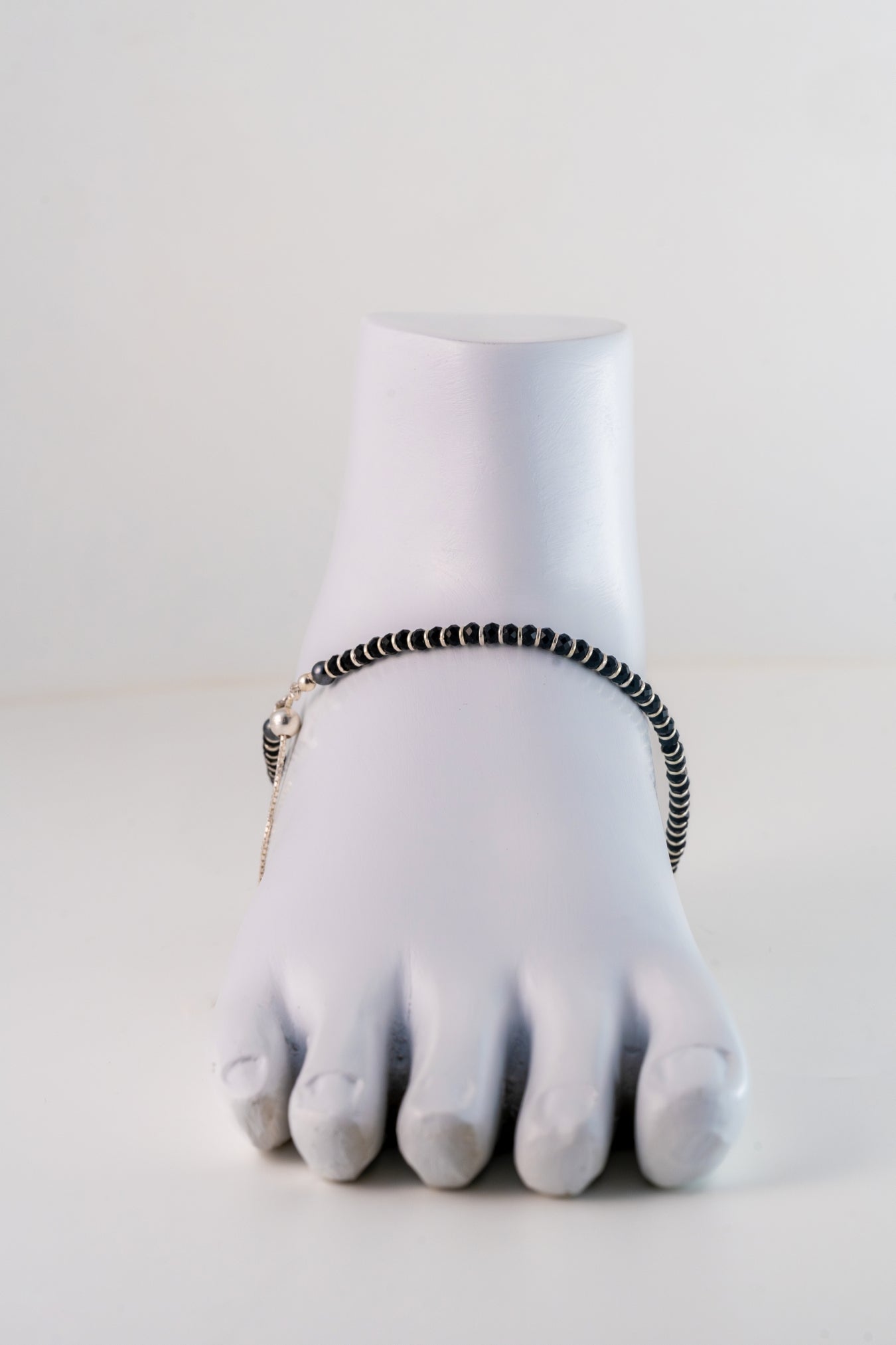 Authentic Black Beaded Pure 925 Silver Anklet (Free Size)