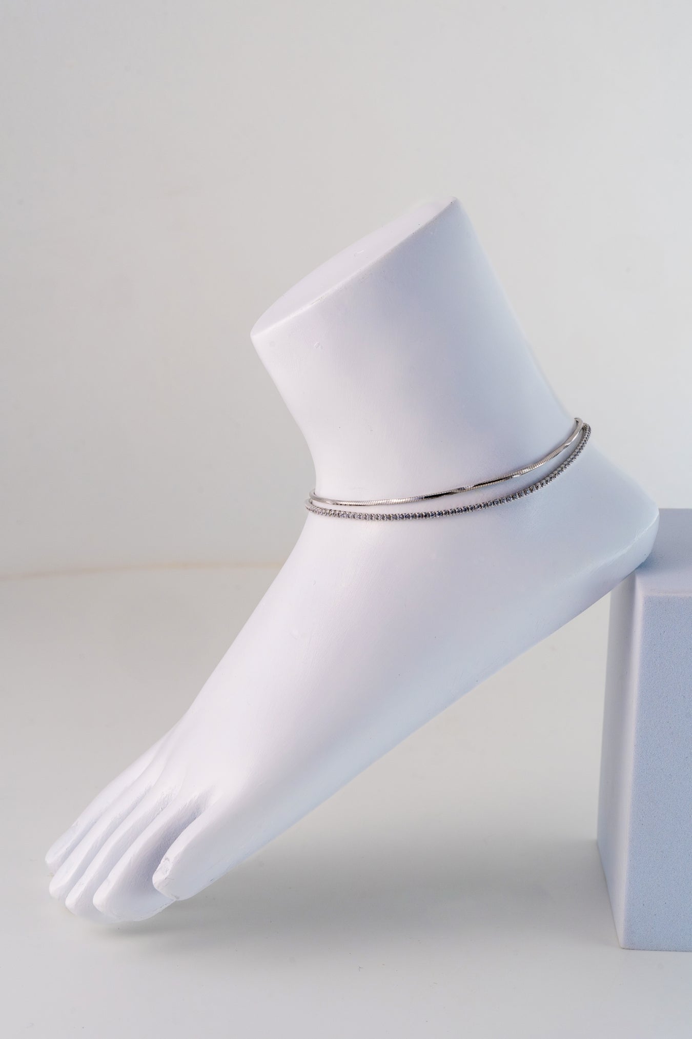 Elegant Dual-Layer Pure 925 Silver Anklet with Sparkling Accents (10 Inch)