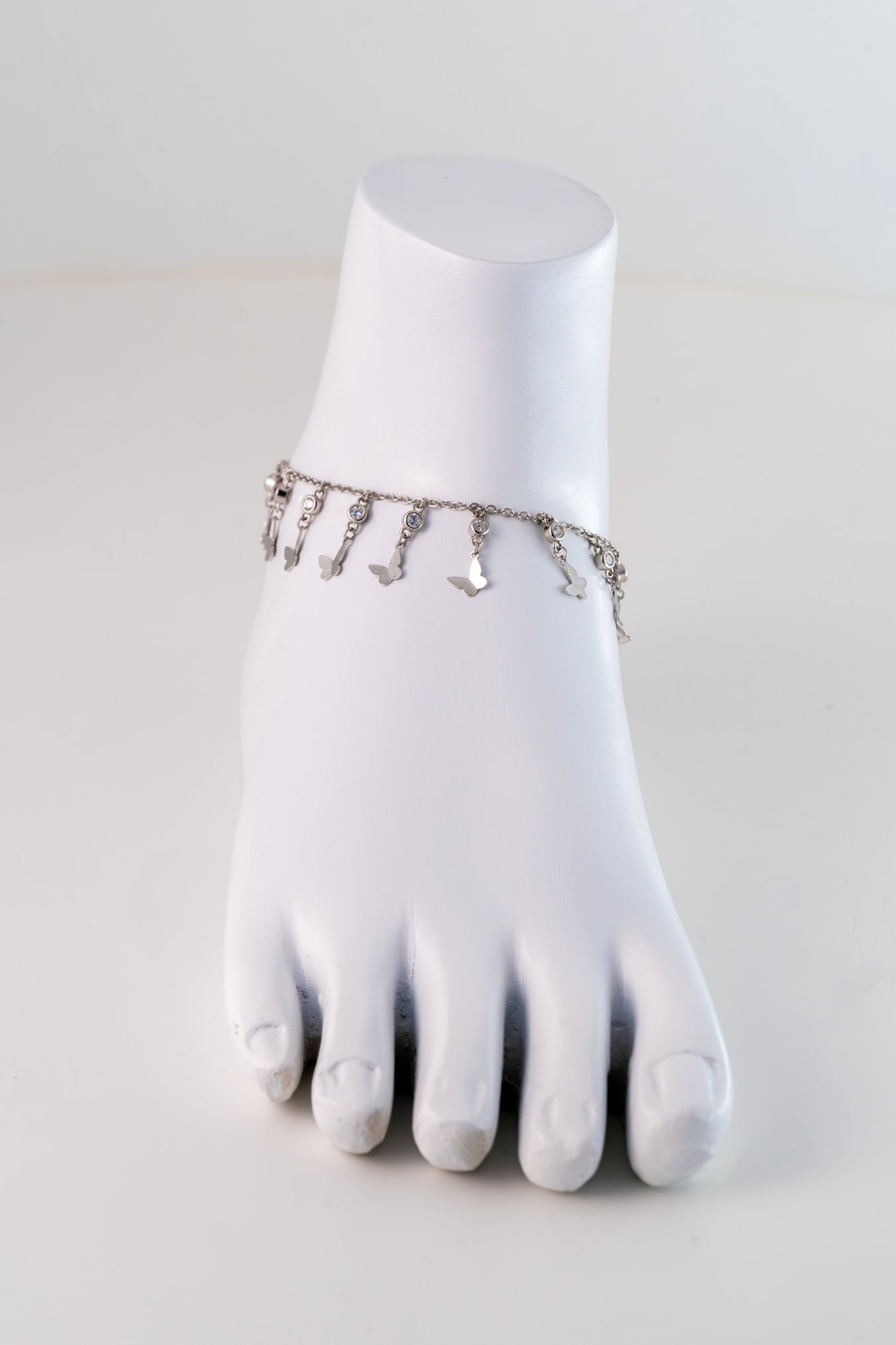 Butterfly Charm Pure 925 Silver Anklet with Crystal Accents (10 Inch Adjustable)