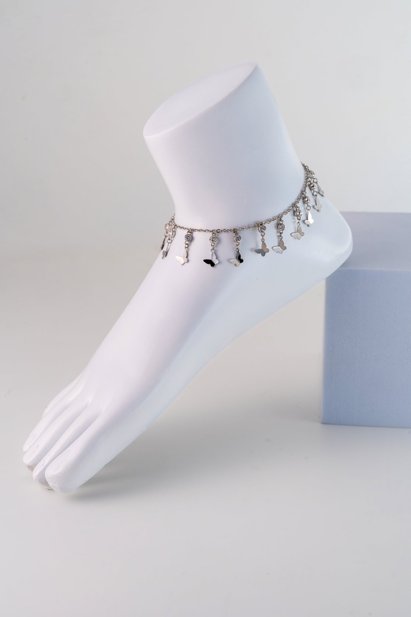 Butterfly Charm Pure 925 Silver Anklet with Crystal Accents (10 Inch Adjustable)