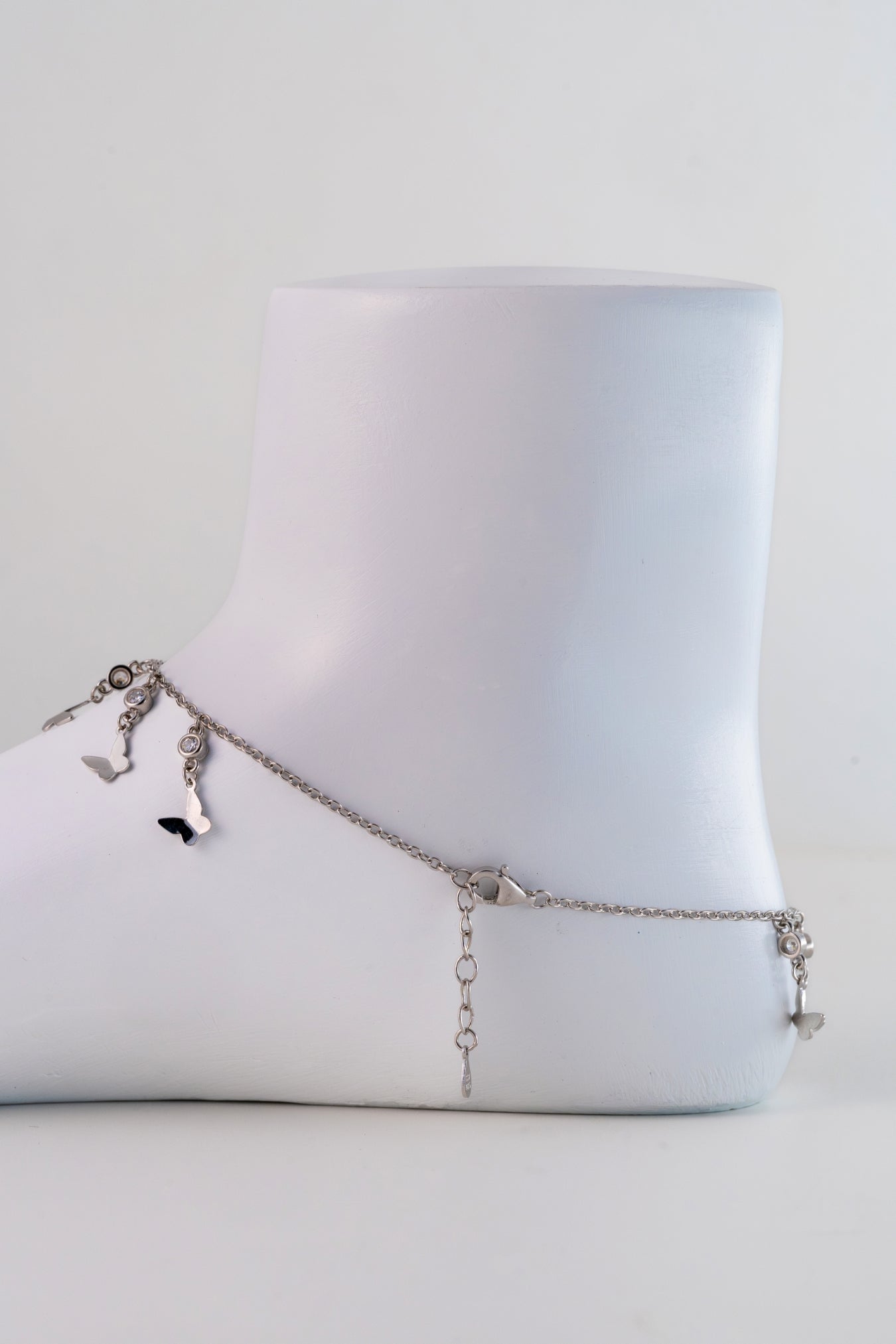 Butterfly Charm Pure 925 Silver Anklet with Crystal Accents (10 Inch Adjustable)