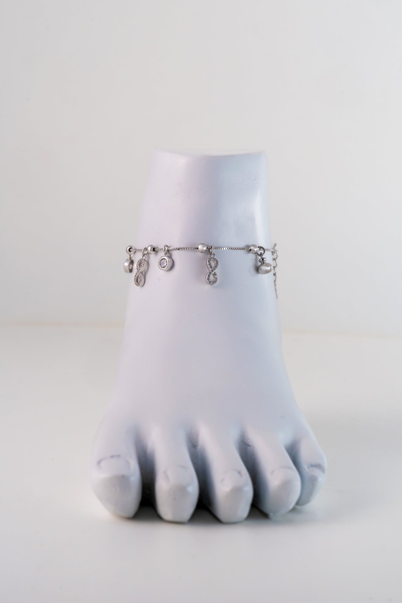 Infinity Charm  Pure 925 Silver Anklet with Crystal Accents (8 Inch Adjustable)