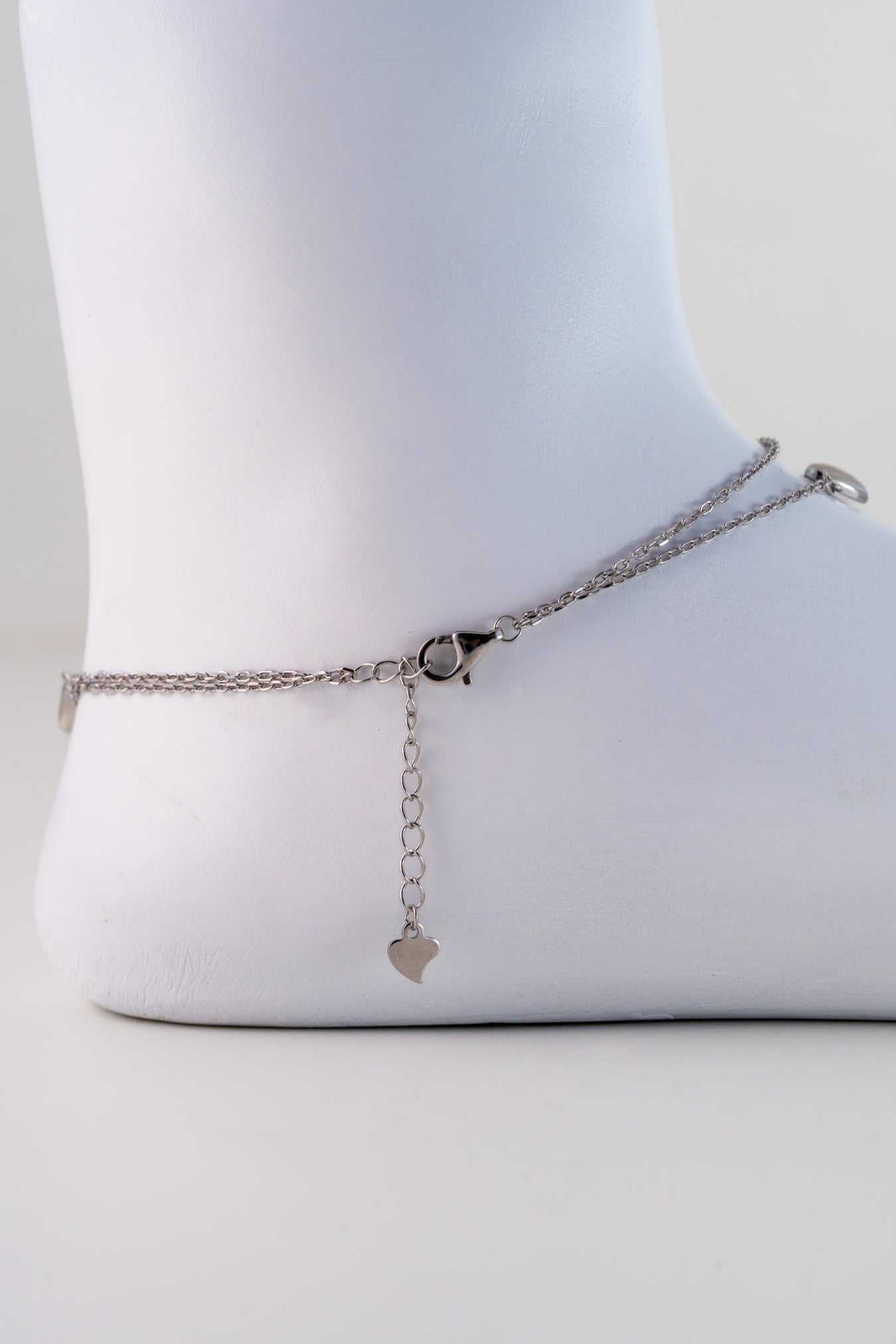 Layered Pure 925 Silver Heart Charm Anklet (10 Inch Adjustable)