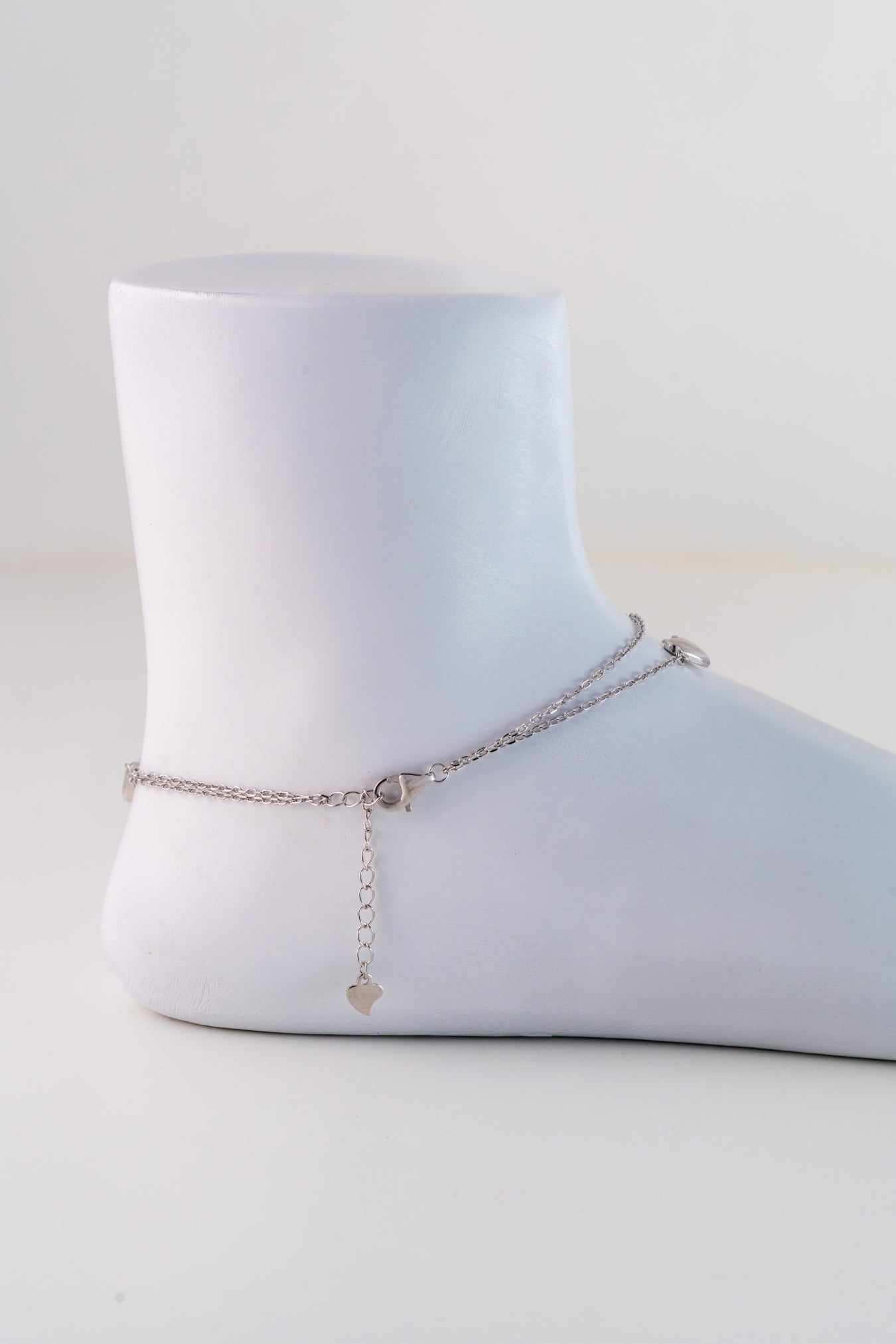 Layered Pure 925 Silver Heart Charm Anklet (10 Inch Adjustable)