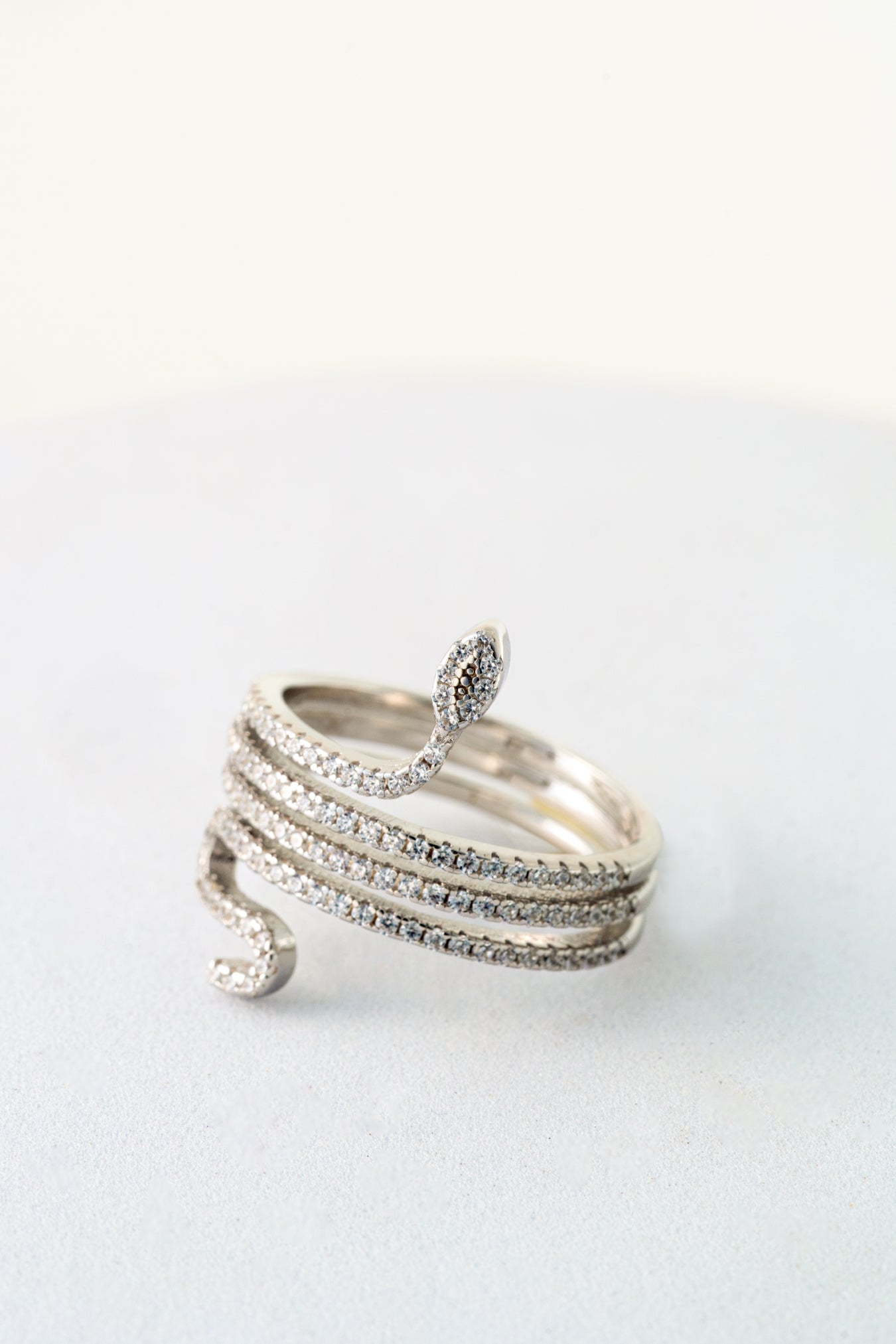 Pure 925 Silver Serpent Wrap Ring with Pave Crystals – Size 15