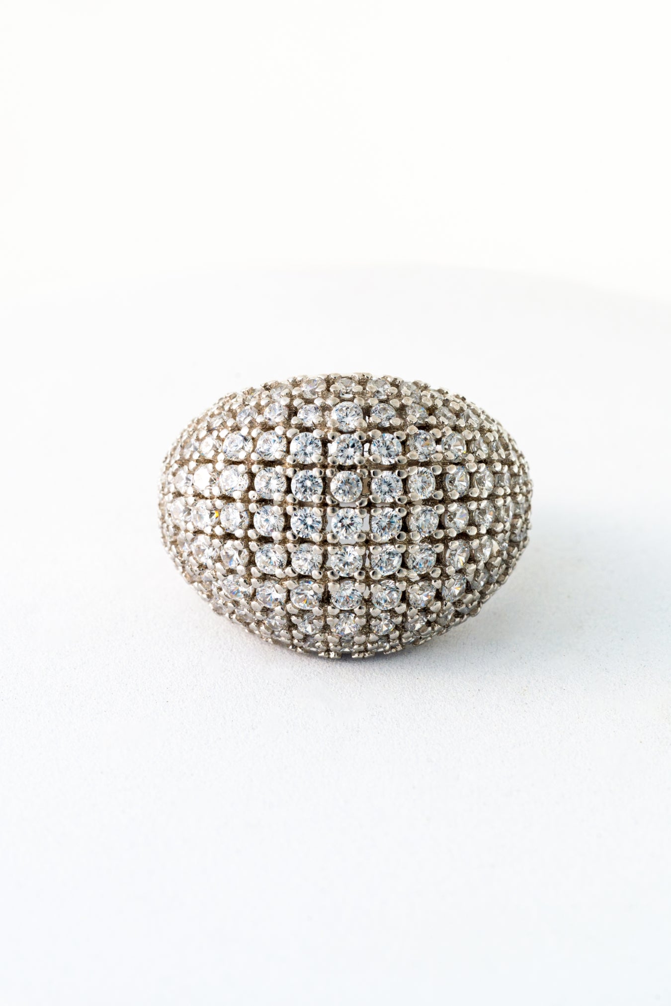 Pure 925 Silver Cluster Dome Ring with Pavé Crystals – Size 13