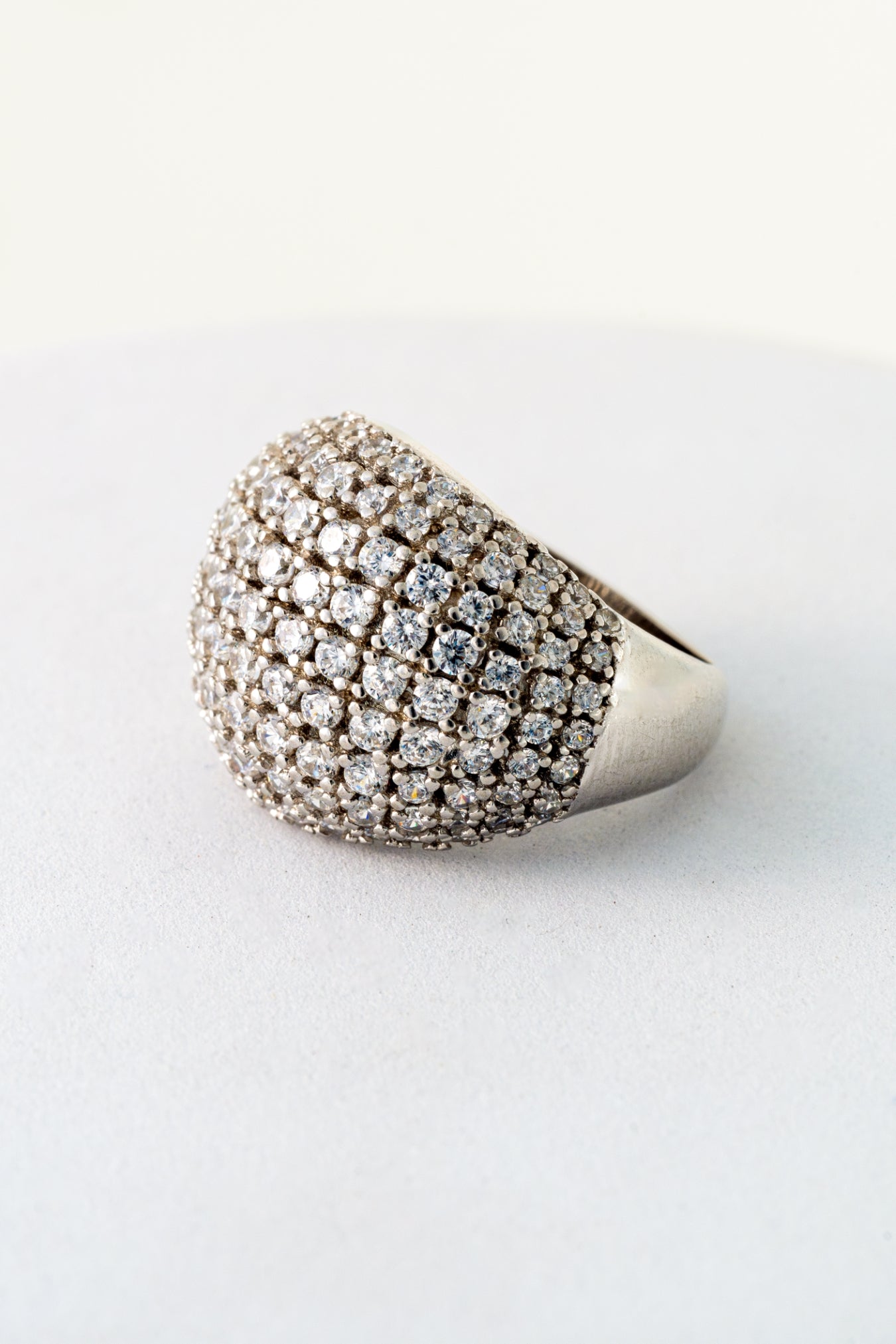 Pure 925 Silver Cluster Dome Ring with Pavé Crystals – Size 13