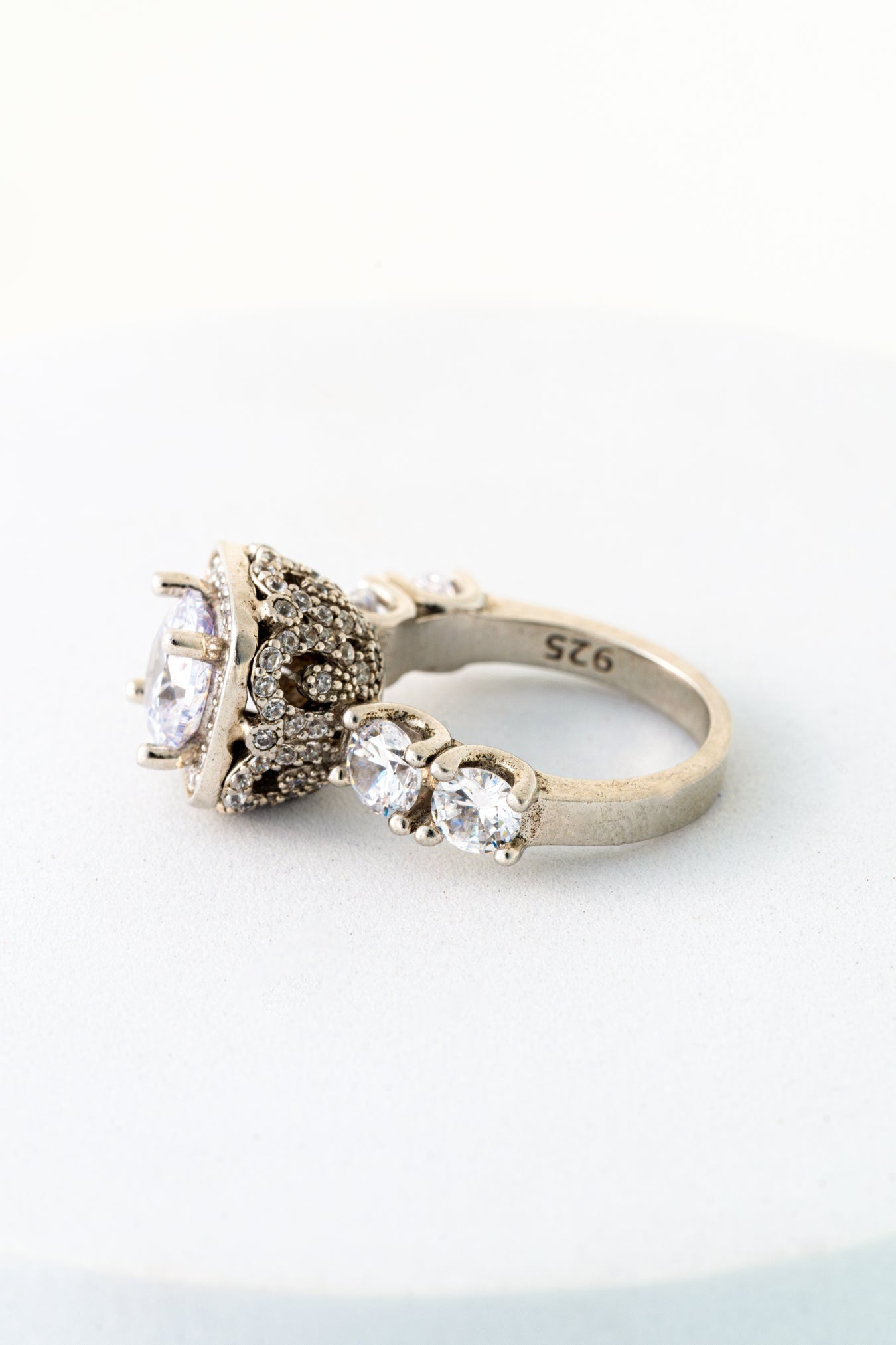 Pure 925 Silver Cushion Halo Five-Stone Engagement Ring – Size 12