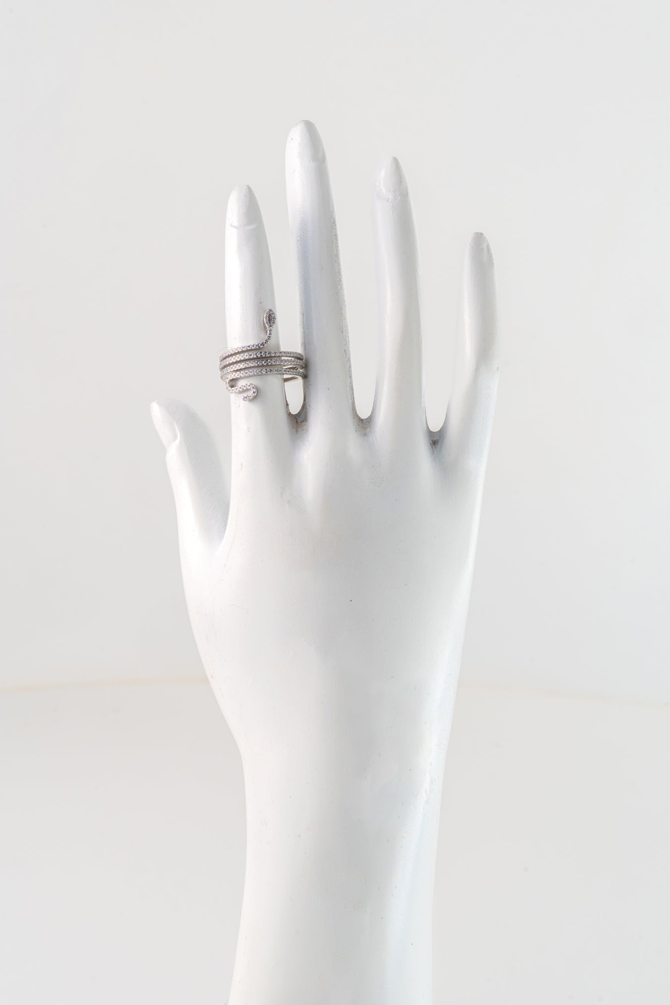 Pure 925 Silver Serpent Wrap Ring with Pave Crystals – Size 15
