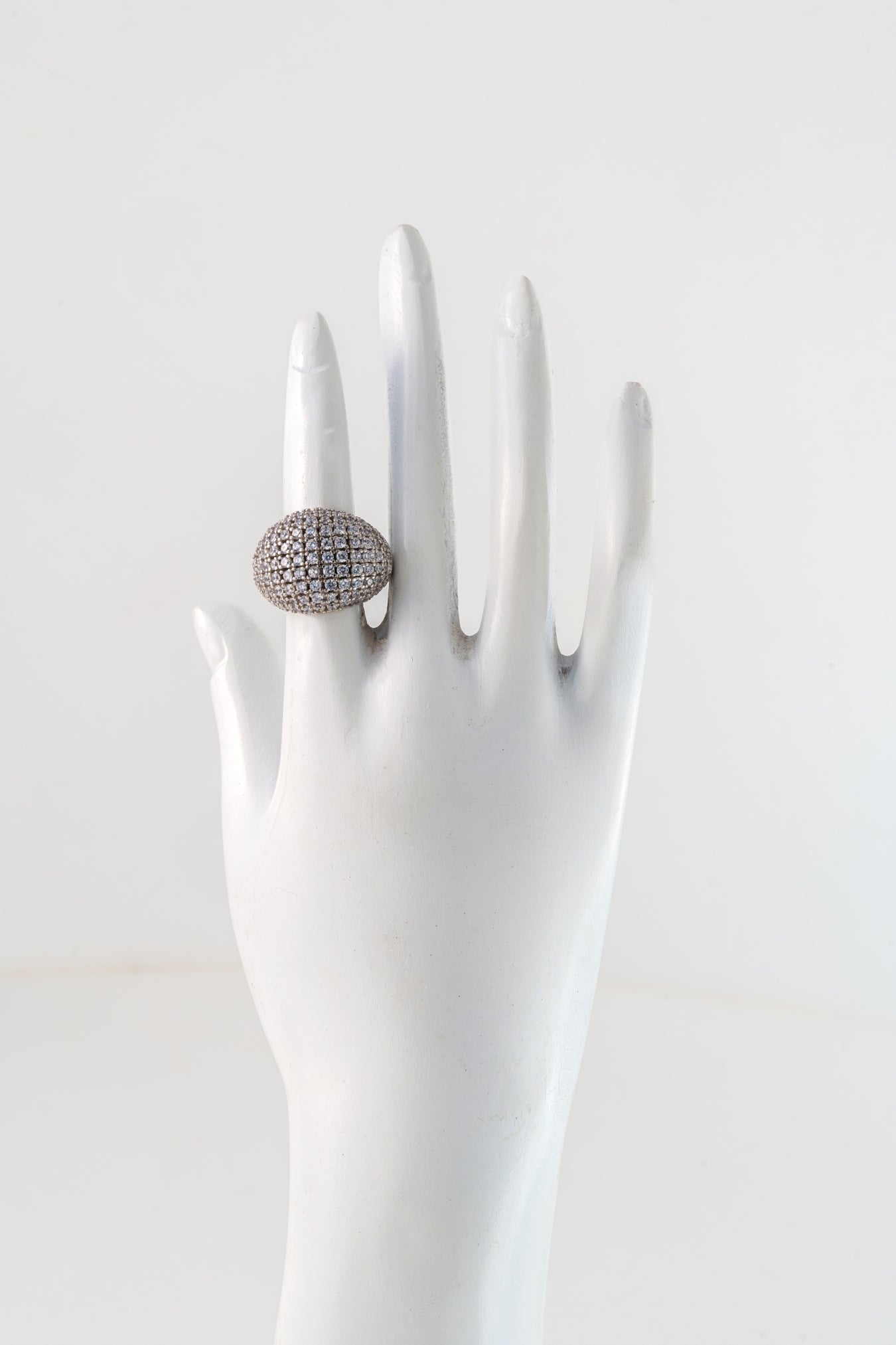 Pure 925 Silver Cluster Dome Ring with Pavé Crystals – Size 13