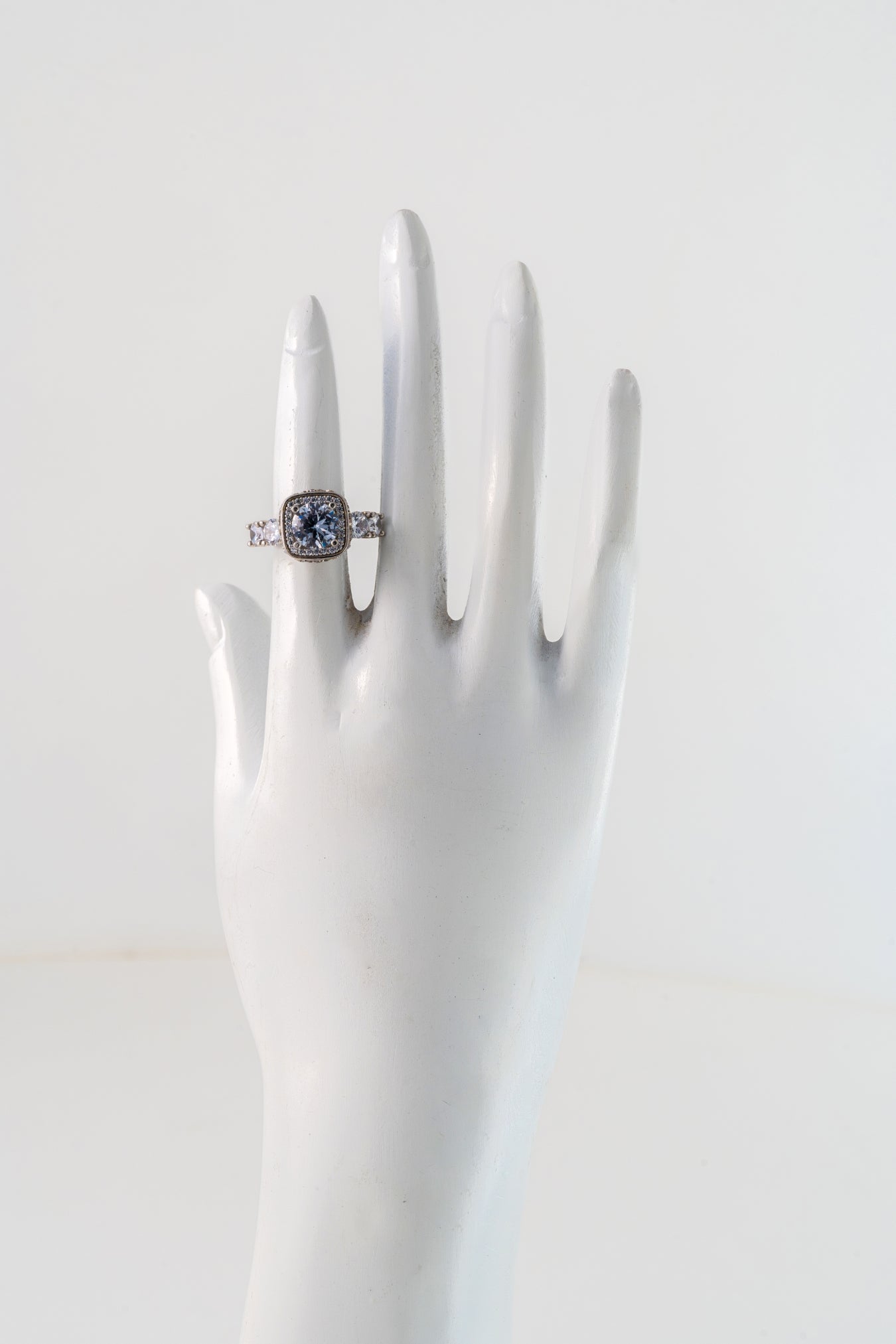 Pure 925 Silver Cushion Halo Five-Stone Engagement Ring – Size 12