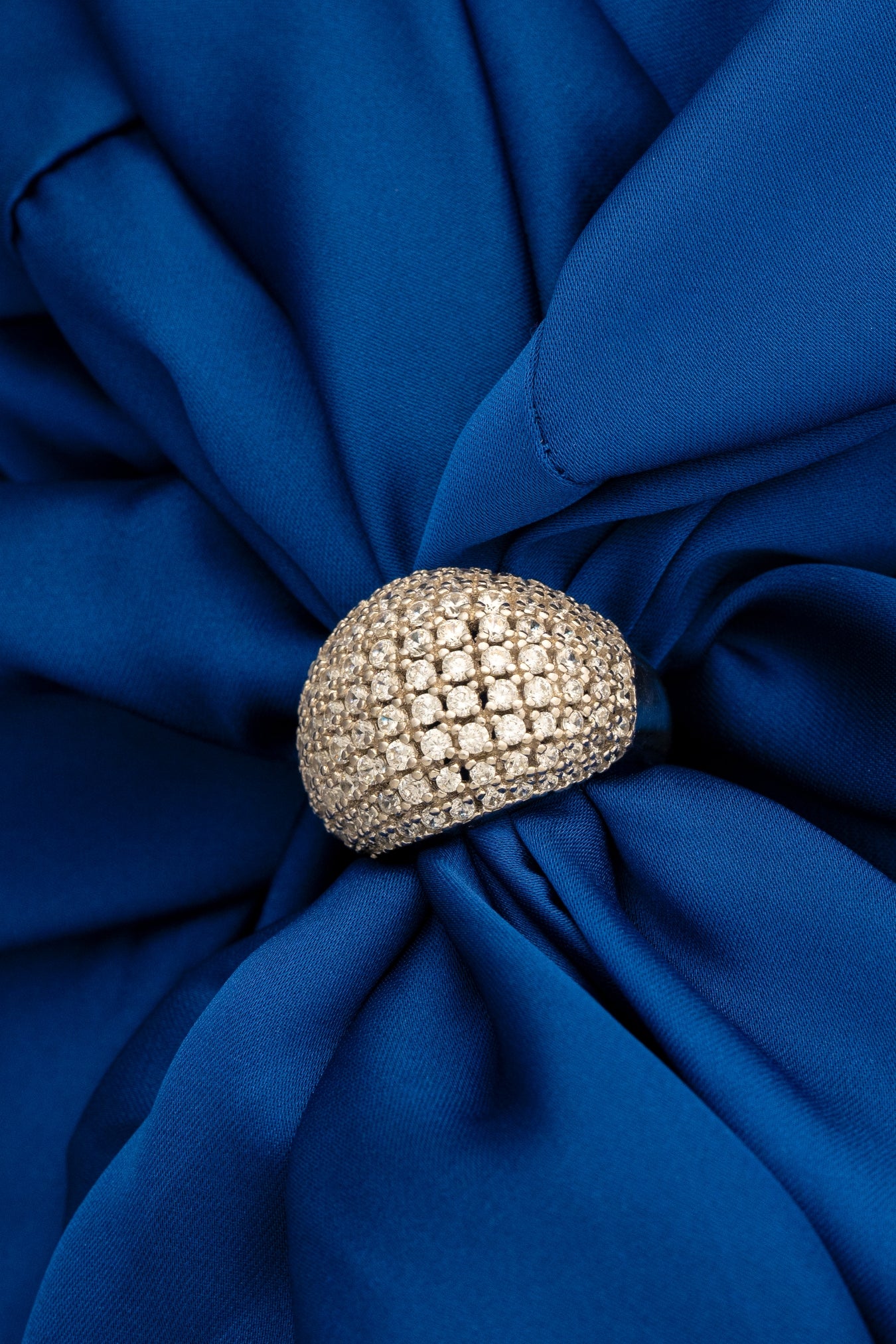 Pure 925 Silver Cluster Dome Ring with Pavé Crystals – Size 13