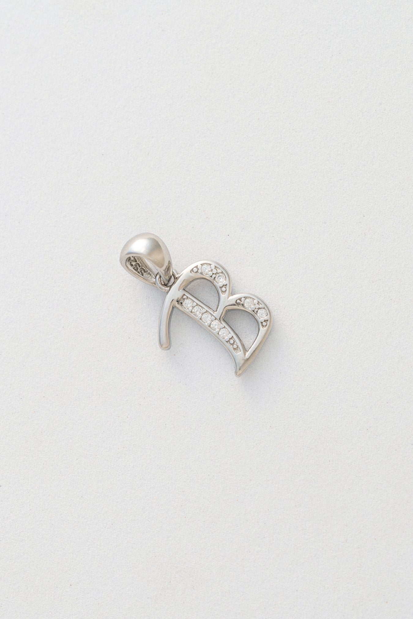 Pure 925 Silver Alphabet “B” Initial Pendant with Stone Accents – 20mm × 9mm