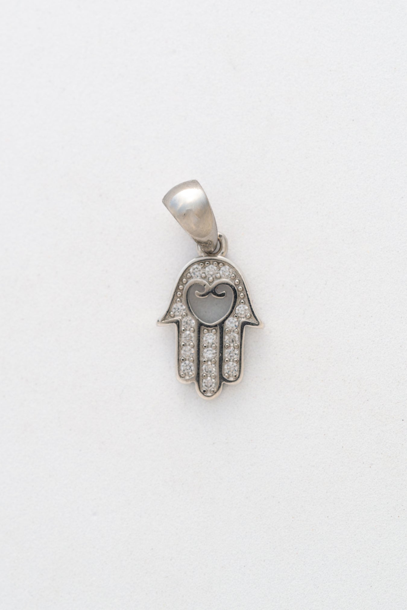 Pure 925 Silver Hamsa Hand Pendant with Stone Accents – 20mm × 10mm