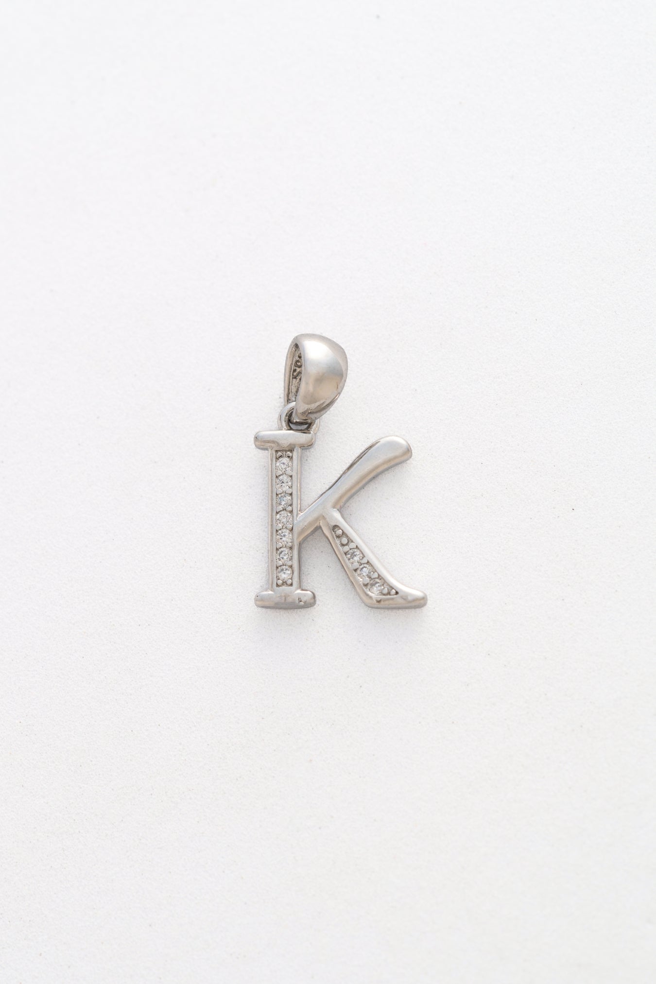 Pure 925 Silver Alphabet “K” Initial Pendant with Stone Accents – 22mm × 12mm
