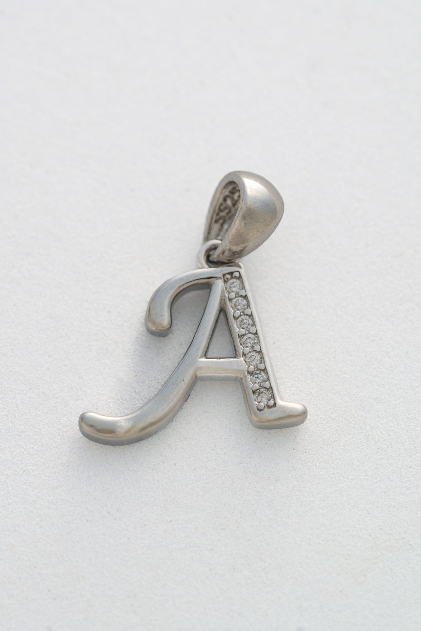 Pure 925 Silver Alphabet “A” Initial Pendant with Stone Accents – 20mm × 15mm