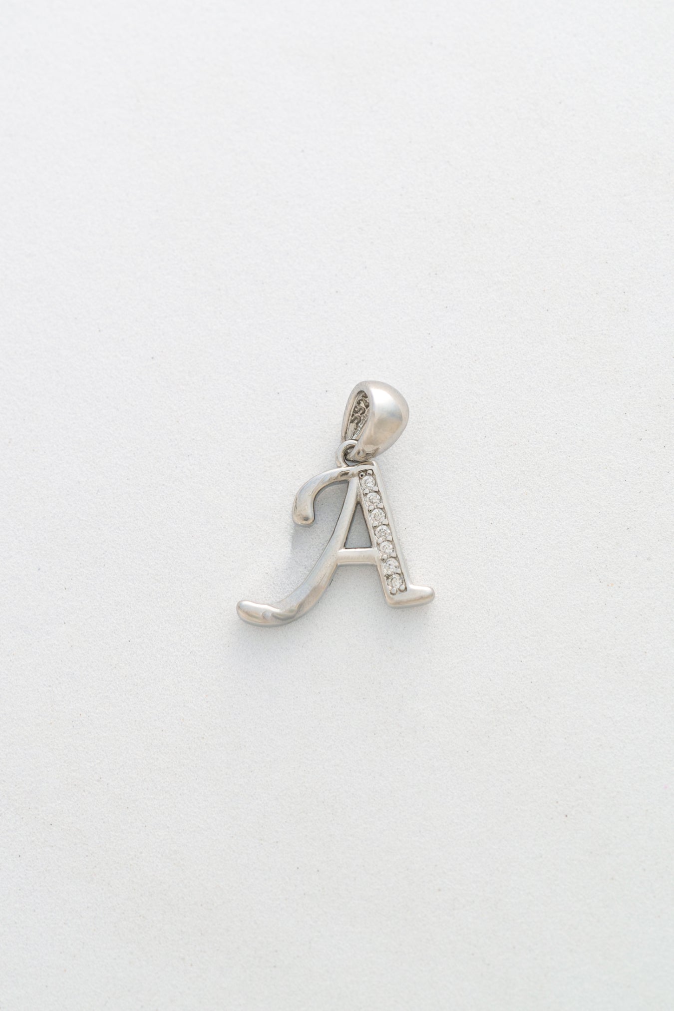 Pure 925 Silver Alphabet “A” Initial Pendant with Stone Accents – 20mm × 15mm