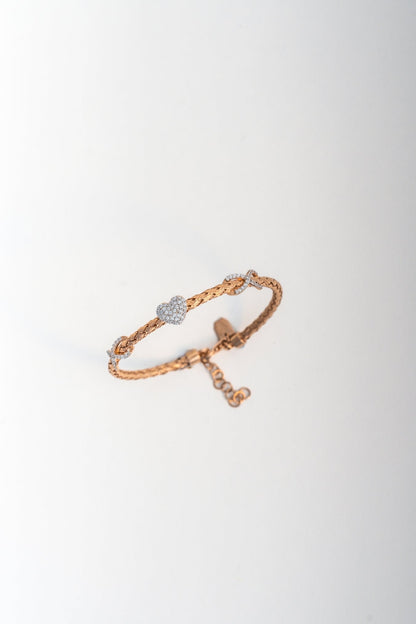 Rose-Gold Heart Motif Bracelet with CZ Accents