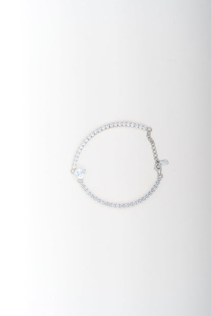 Pure 925 Silver Heart-Center Tennis Bracelet with CZ Stones (8 Inch)