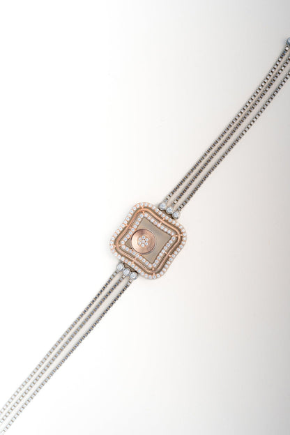 Geometric Square-Center Pure 925 Silver Bracelet with CZ Accents (7.5 Inch)