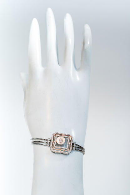 Geometric Square-Center Pure 925 Silver Bracelet with CZ Accents (7.5 Inch)
