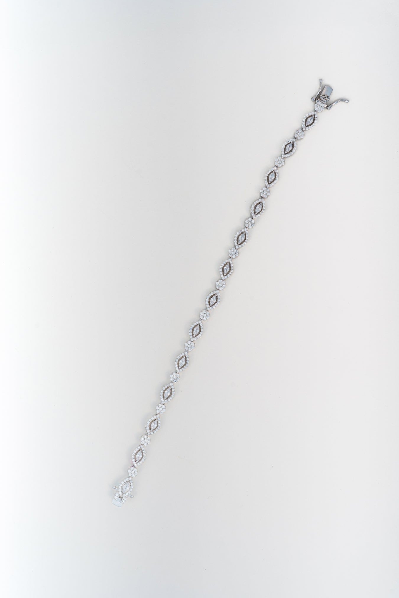 Marquise & Floral Design Pure 925 Silver CZ Bracelet (7.3 Inch)