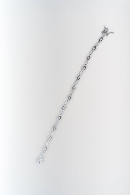 Marquise & Floral Design Pure 925 Silver CZ Bracelet (7.3 Inch)