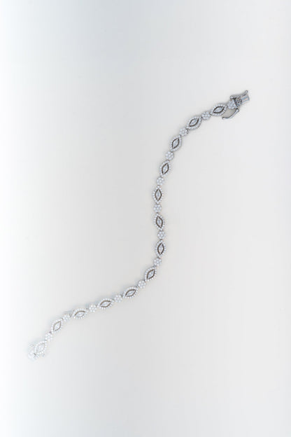 Marquise & Floral Design Pure 925 Silver CZ Bracelet (7.3 Inch)