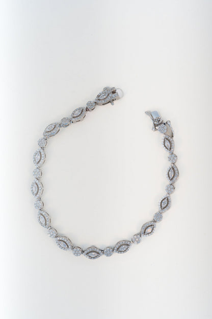 Marquise & Floral Design Pure 925 Silver CZ Bracelet (7.3 Inch)
