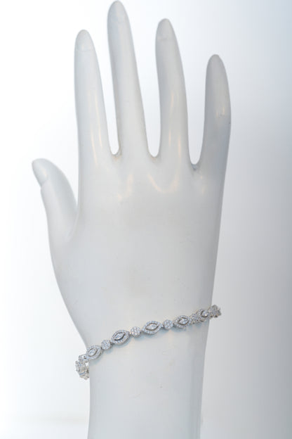 Marquise & Floral Design Pure 925 Silver CZ Bracelet (7.3 Inch)
