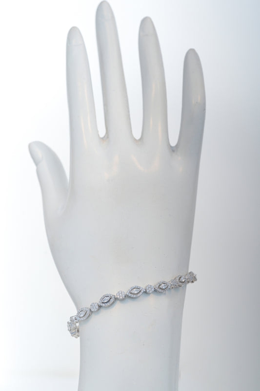 Marquise & Floral Design Pure 925 Silver CZ Bracelet (7.3 Inch)