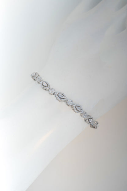 Marquise & Floral Design Pure 925 Silver CZ Bracelet (7.3 Inch)